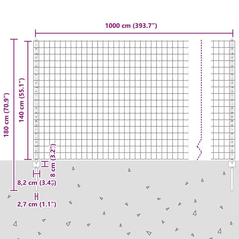 vidaXL Kerítés és Oszlop Ezüst 1,4 x 10 m Acél