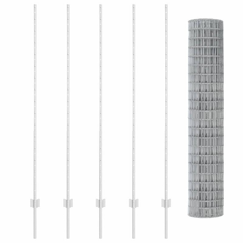 vidaXL Kerítés oszlopokkal Ezüst 1.6 x 10 m Acél