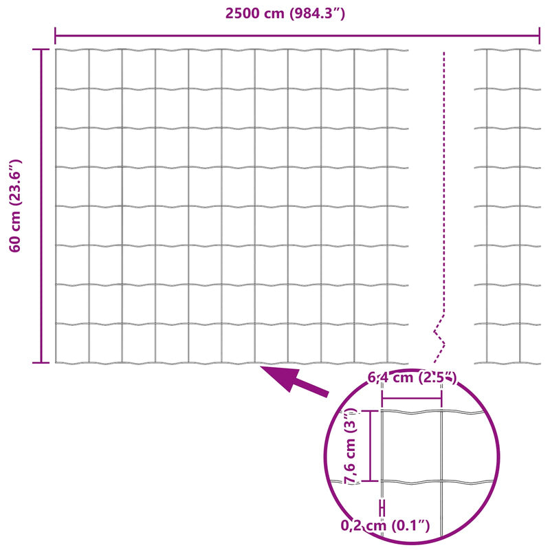 vidaXL Kerítés és Oszlop Ezüst 0,6 x 25 m Acél