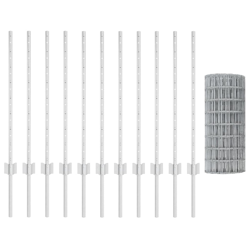 vidaXL Kerítés oszlopokkal Ezüst 0.8 x 25 m Acél
