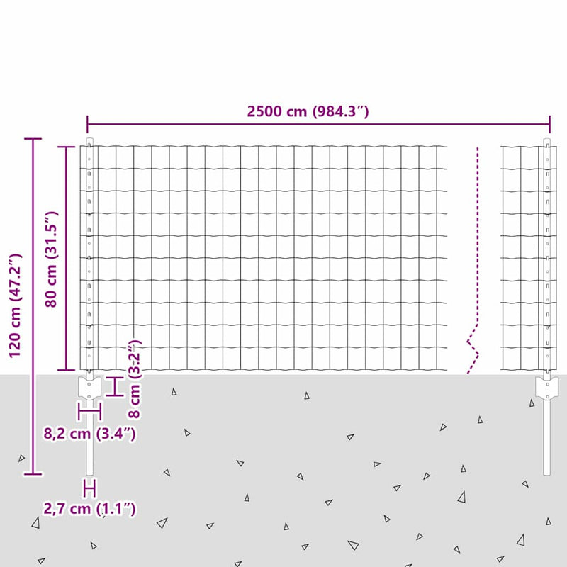 vidaXL Kerítés és Oszlop Ezüst 0,8 x 25 m Acél
