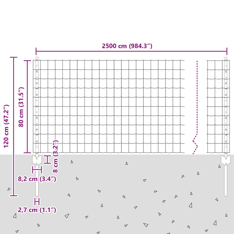 vidaXL Kerítés és Oszlop Ezüst 0,8 x 25 m Acél