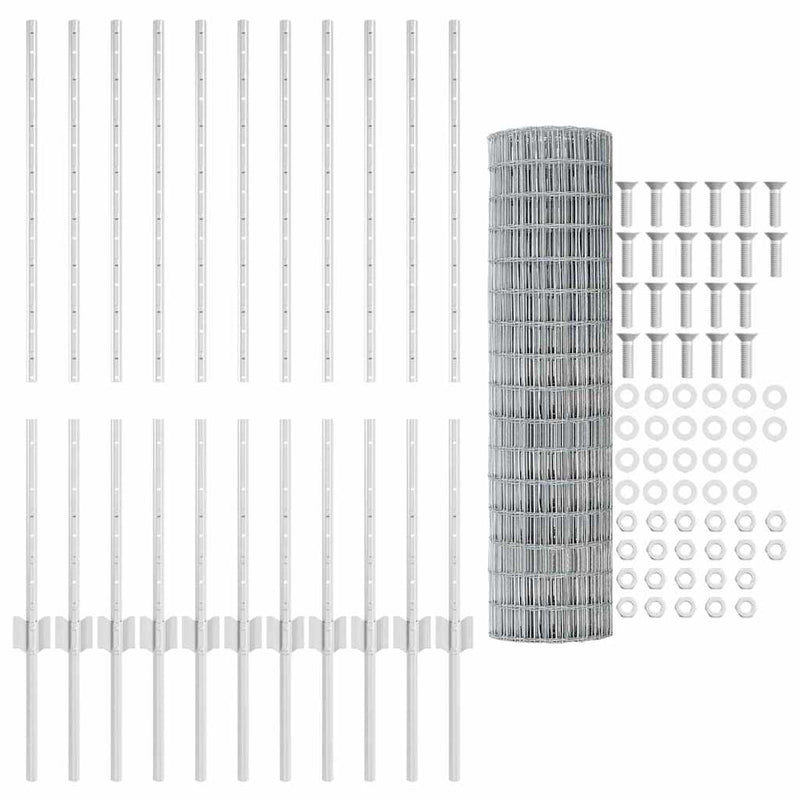 vidaXL Kerítés oszlopokkal Ezüst 1 x 25 m Acél