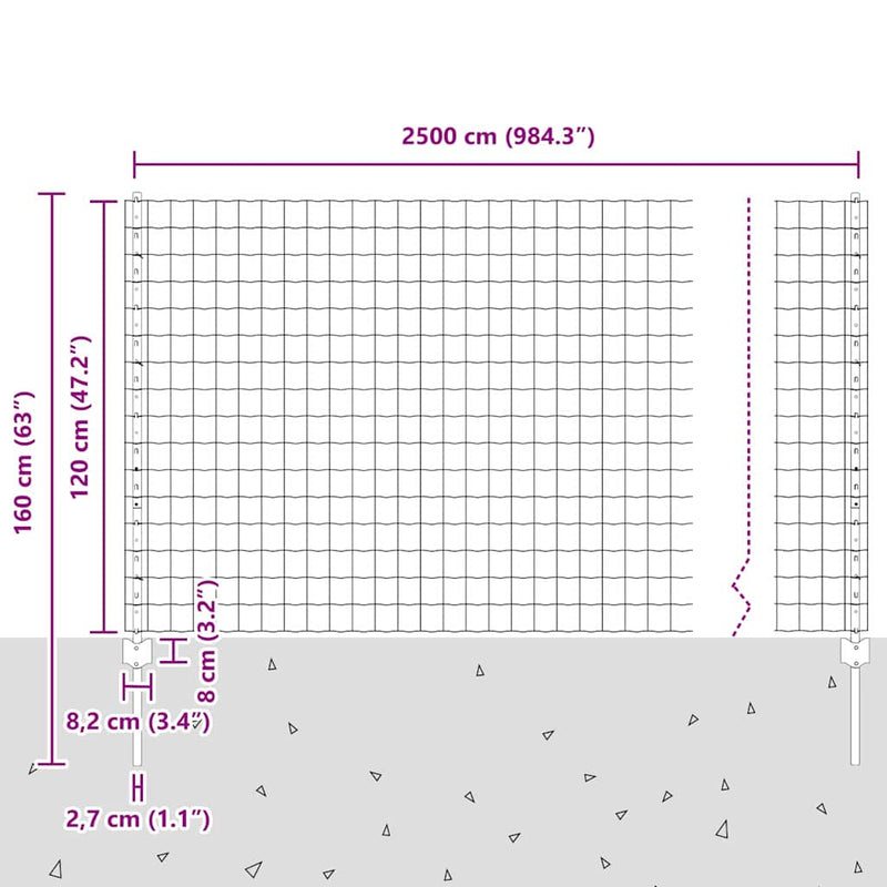 vidaXL Kerítés és Oszlop Ezüst 1,2 x 25 m Acél