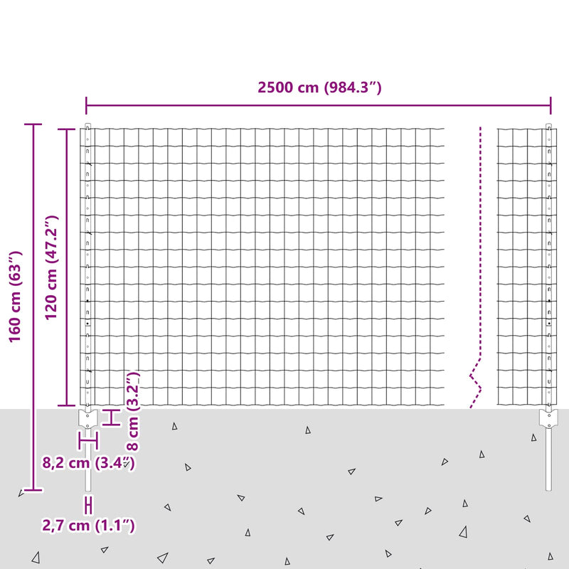 vidaXL Kerítés és Oszlop Ezüst 1,2 x 25 m Acél