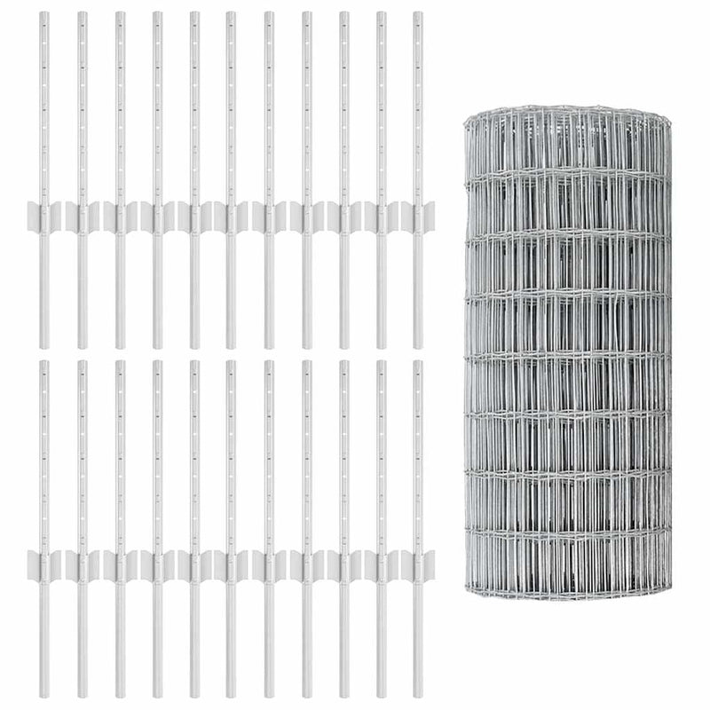 vidaXL Kerítés oszlopokkal Ezüst 0.4 x 50 m Acél