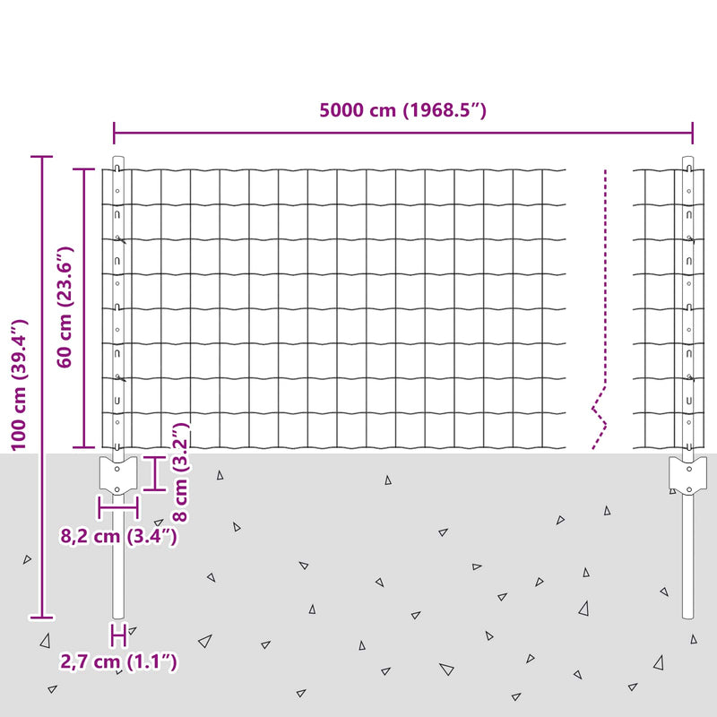 vidaXL Kerítés és Oszlop Ezüst 0,6 x 50 m Acél