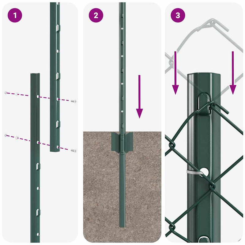 vidaXL Kerítés oszlopokkal Zöld 1.5 x 10 m Acél