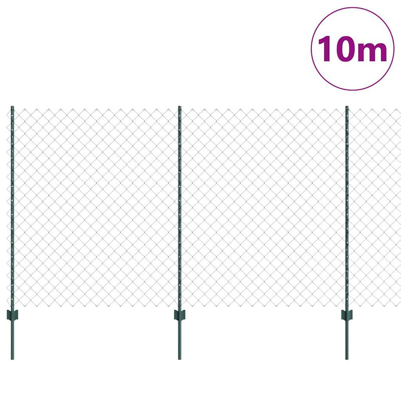 vidaXL Kerítés oszlopokkal Zöld 1.4 x 10 m Acél