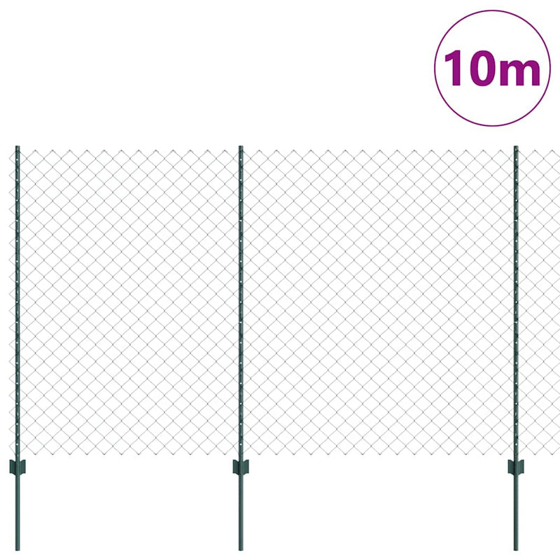 vidaXL Kerítés oszlopokkal Zöld 1.6 x 10 m Acél