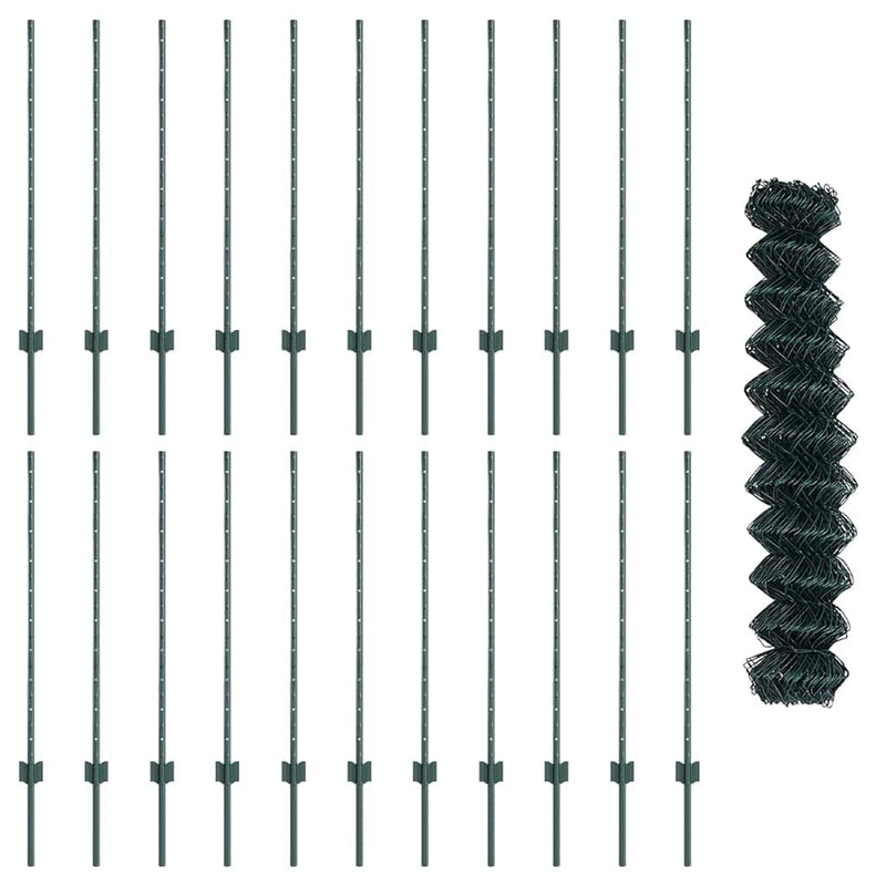vidaXL Kerítés és Oszlop Zöld 1 x 25 m Acél