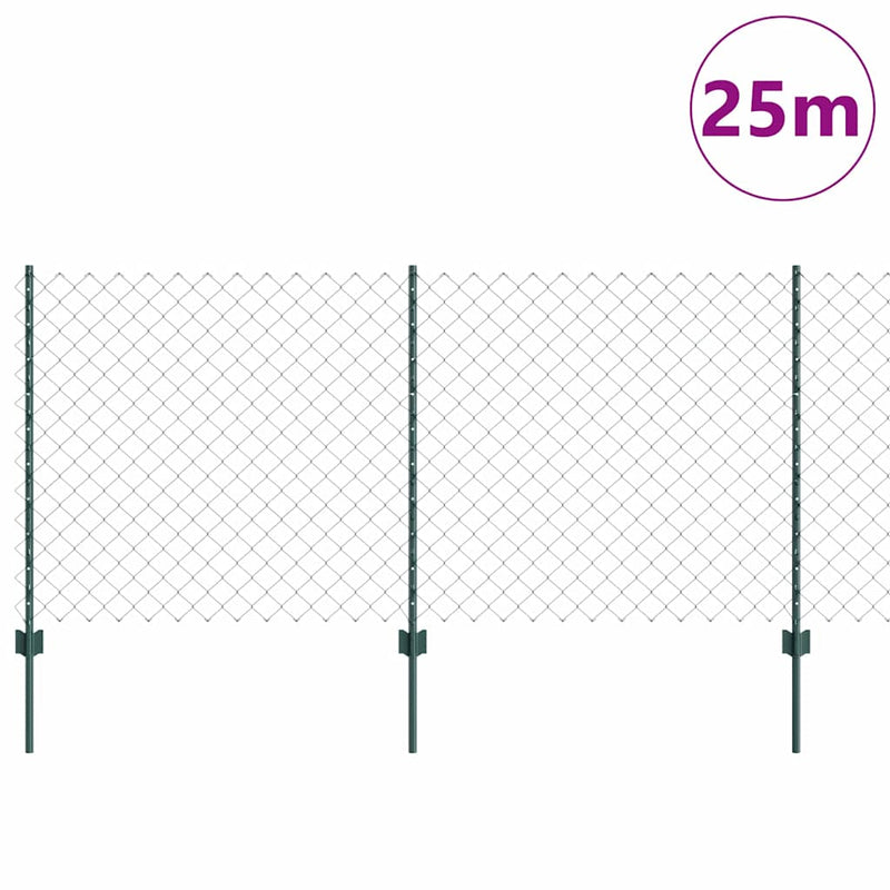vidaXL Kerítés oszlopokkal Zöld 1 x 25 m Acél