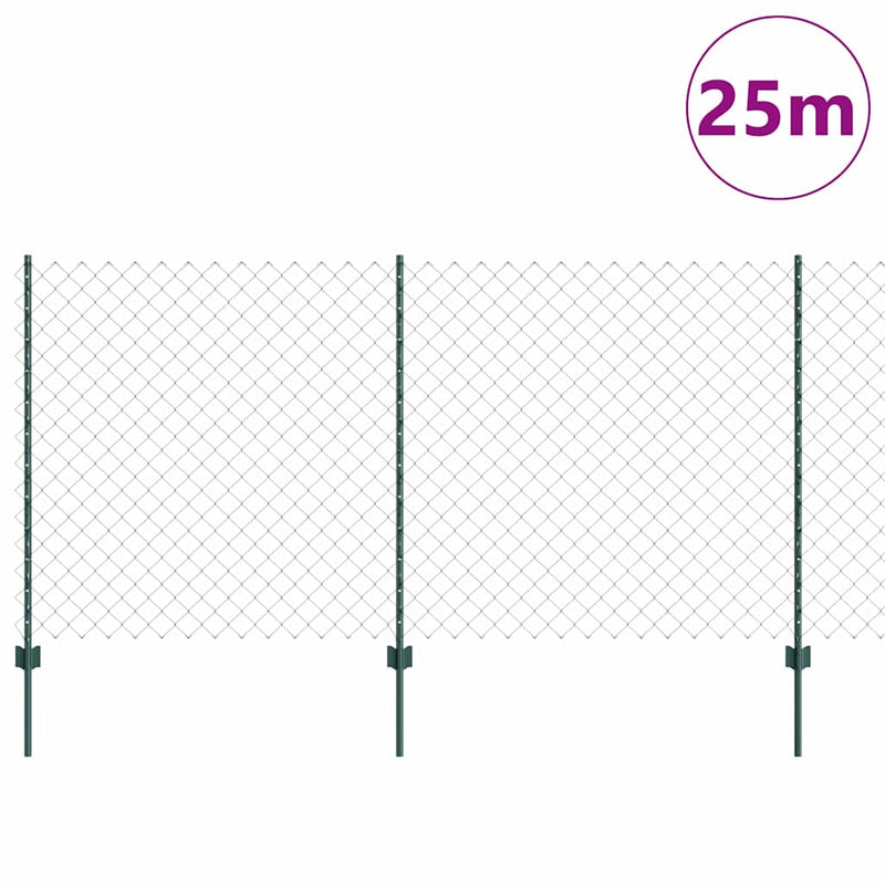 vidaXL Kerítés oszlopokkal Zöld 1.2 x 25 m Acél