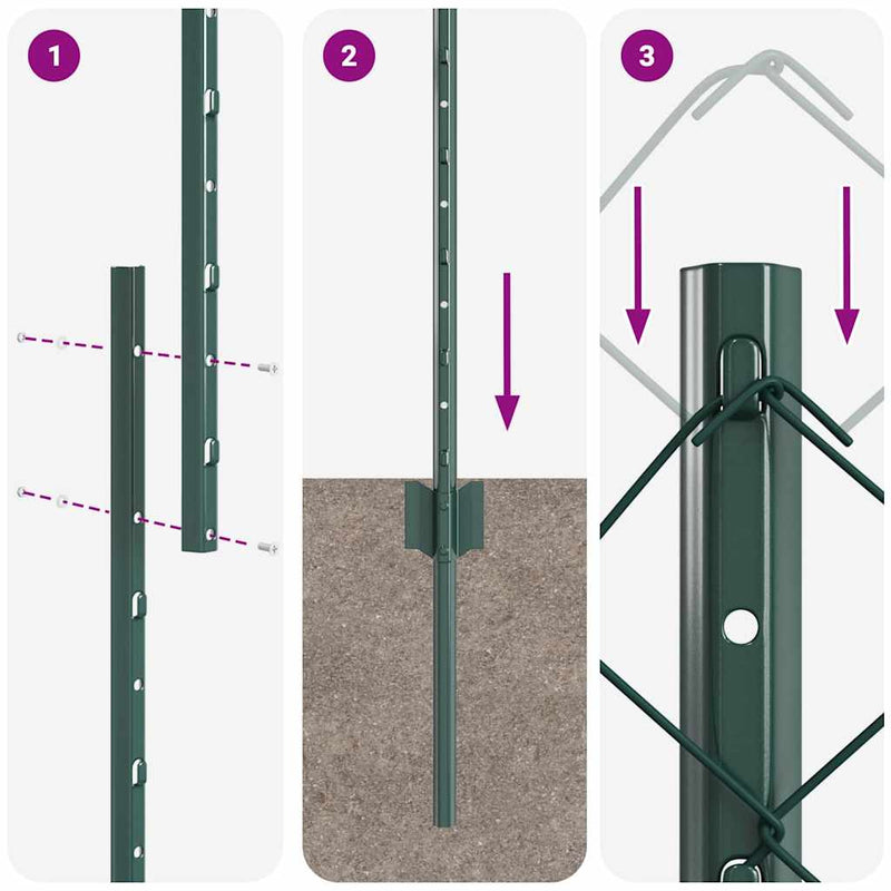 vidaXL Kerítés oszlopokkal Zöld 1.4 x 25 m Acél
