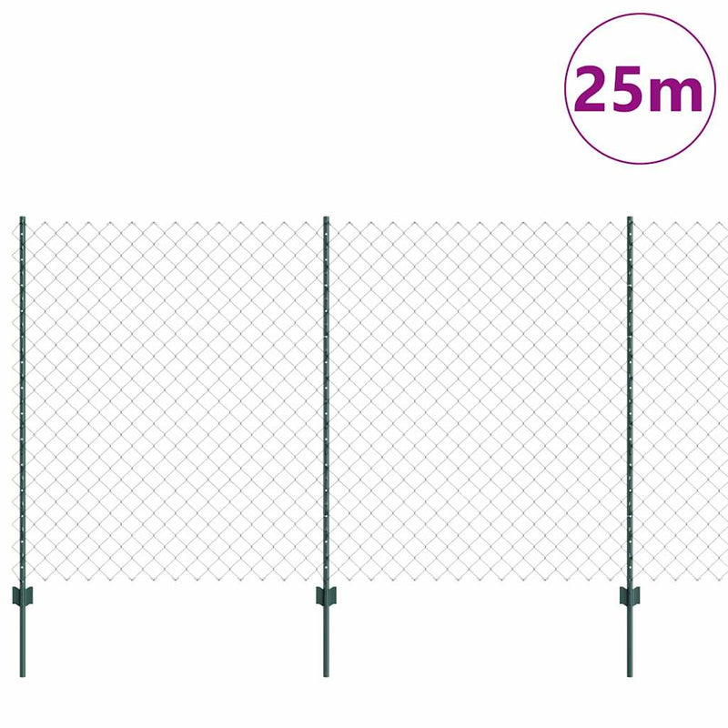 vidaXL Kerítés oszlopokkal Zöld 1.4 x 25 m Acél