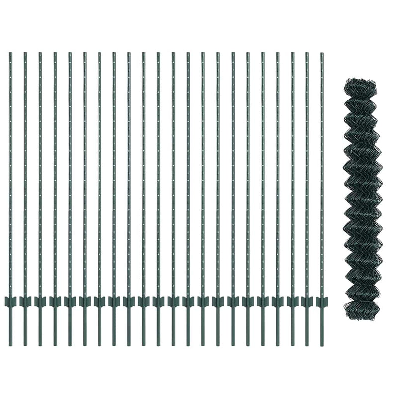 vidaXL Kerítés és Oszlop Zöld 1,5 x 25 m Acél