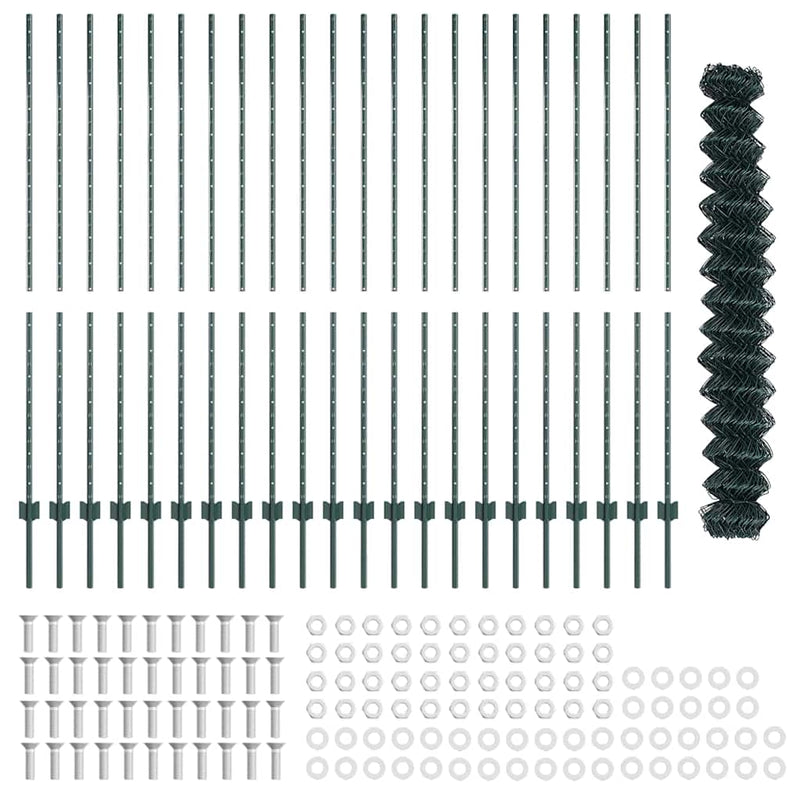 vidaXL Kerítés oszlopokkal Zöld 1.6 x 25 m Acél
