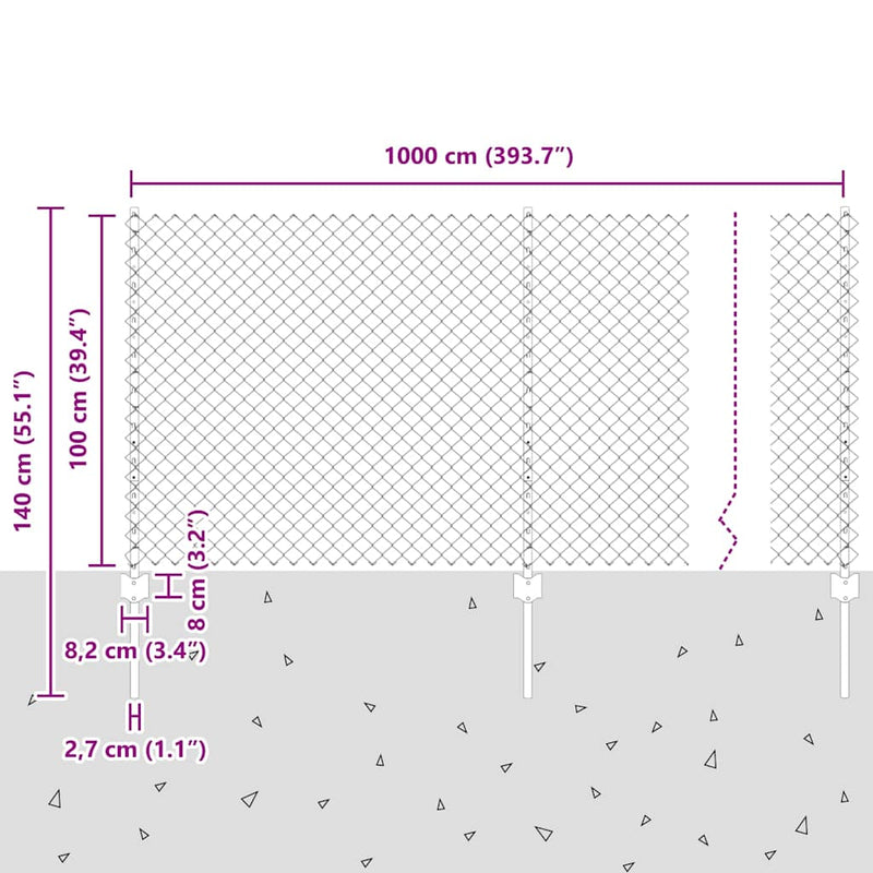 vidaXL Kerítés oszlopokkal Szürke 1 x 10 m Acél