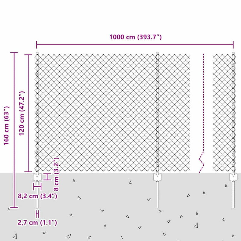 vidaXL Kerítés oszlopokkal Szürke 1.2 x 10 m Acél