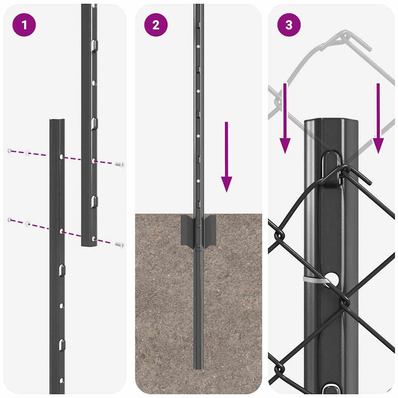 vidaXL Kerítés oszlopokkal Szürke 1.5 x 10 m Acél