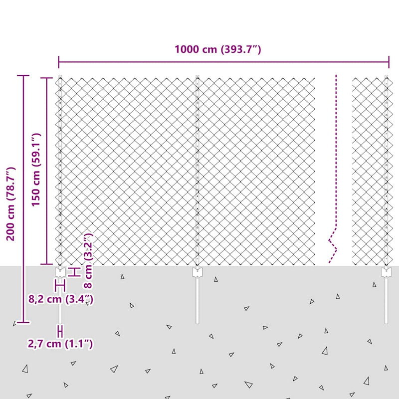 vidaXL Kerítés oszlopokkal Szürke 1.5 x 10 m Acél