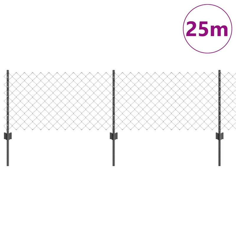 vidaXL Kerítés oszlopokkal Szürke 0,6 x 25 m Acél