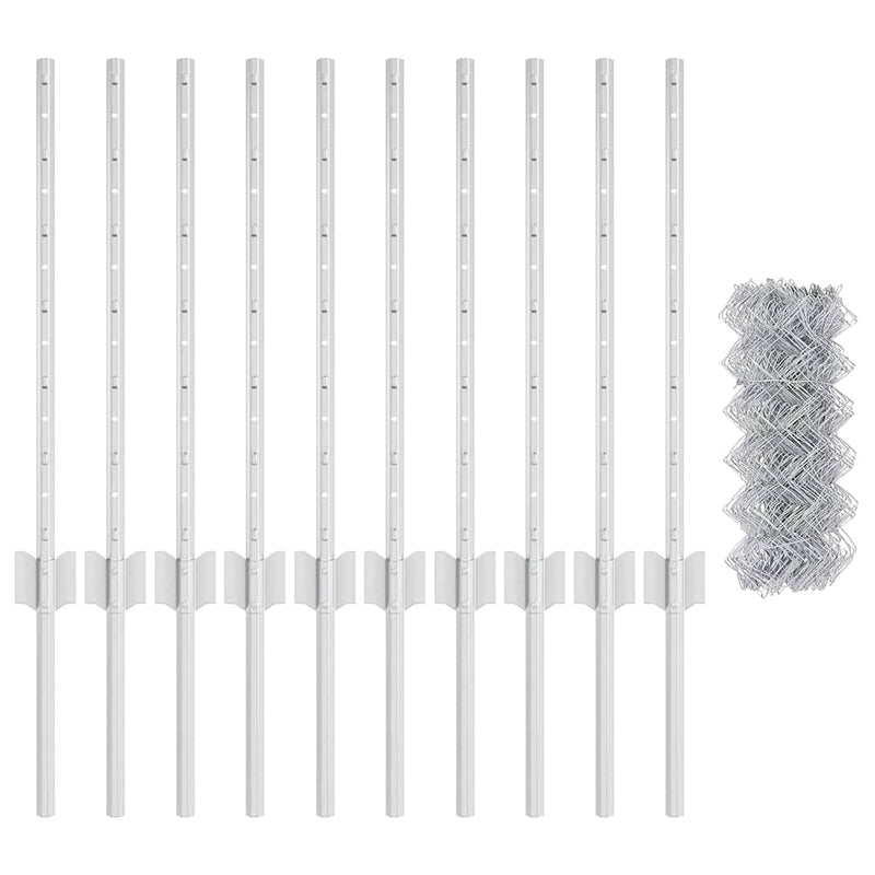 vidaXL Kerítés és Oszlop Ezüst 0,6 x 10 m Acél