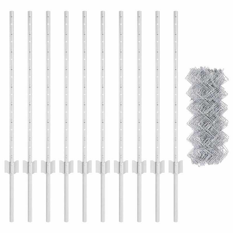vidaXL Kerítés és Oszlop Ezüst 0,8 x 10 m Acél