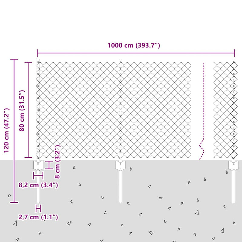vidaXL Kerítés oszlopokkal Ezüst 0.8 x 10 m Acél