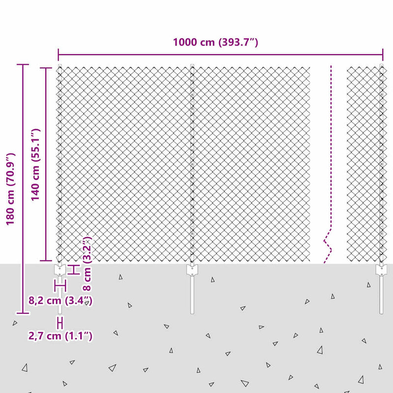 vidaXL Kerítés oszlopokkal Ezüst 1.4 x 10 m Acél