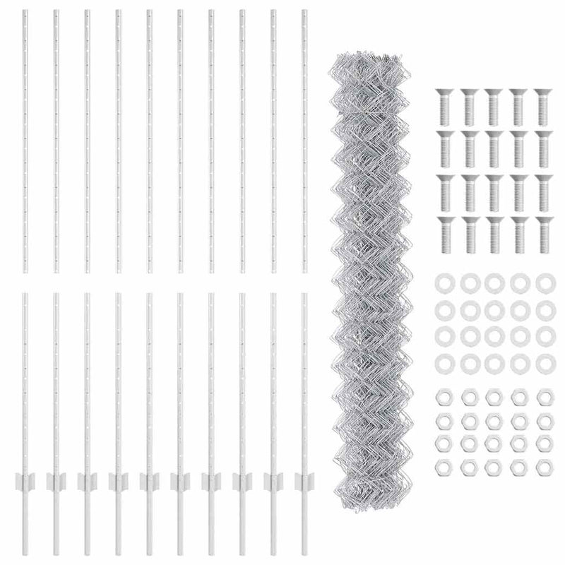 vidaXL Kerítés oszlopokkal Ezüst 1.5 x 10 m Acél
