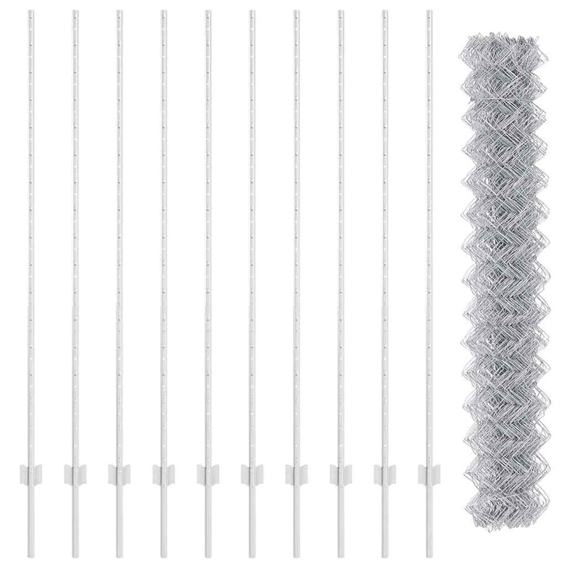 vidaXL Kerítés oszlopokkal Ezüst 1.5 x 10 m Acél
