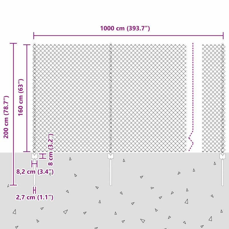 vidaXL Kerítés oszlopokkal Ezüst 1.6 x 10 m Acél