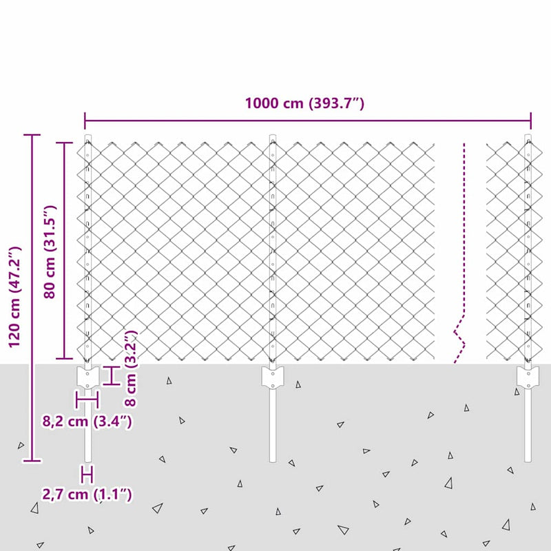vidaXL Kerítés oszlopokkal Ezüst 0.8 x 10 m Acél