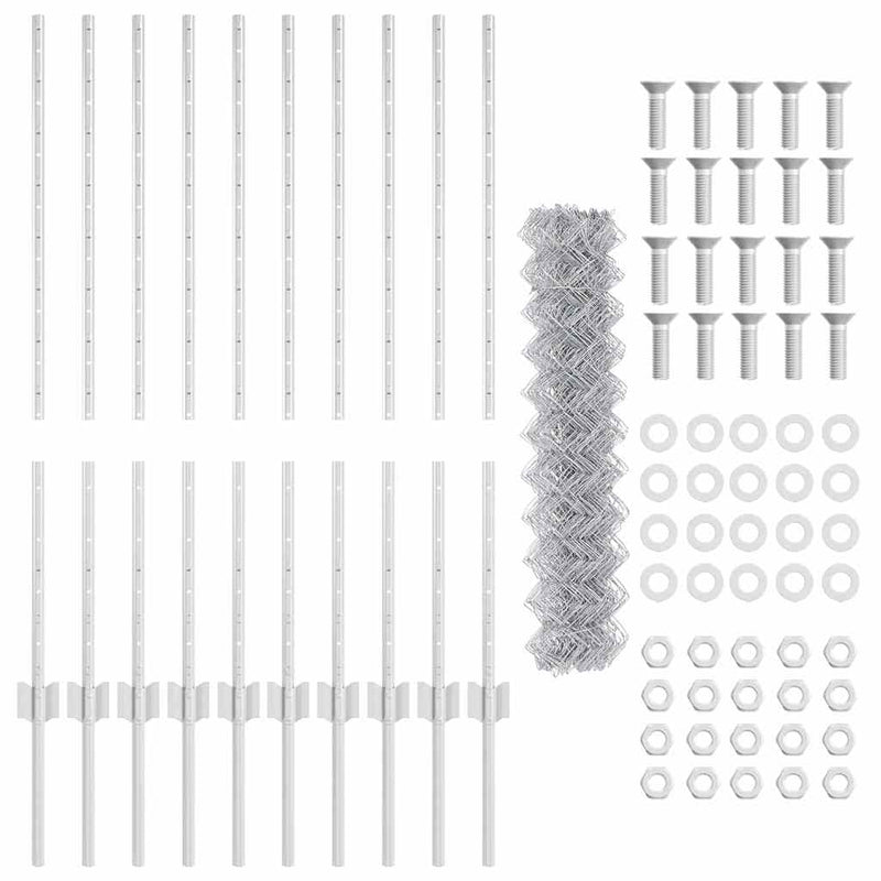 vidaXL Kerítés oszlopokkal Ezüst 1 x 10 m Acél