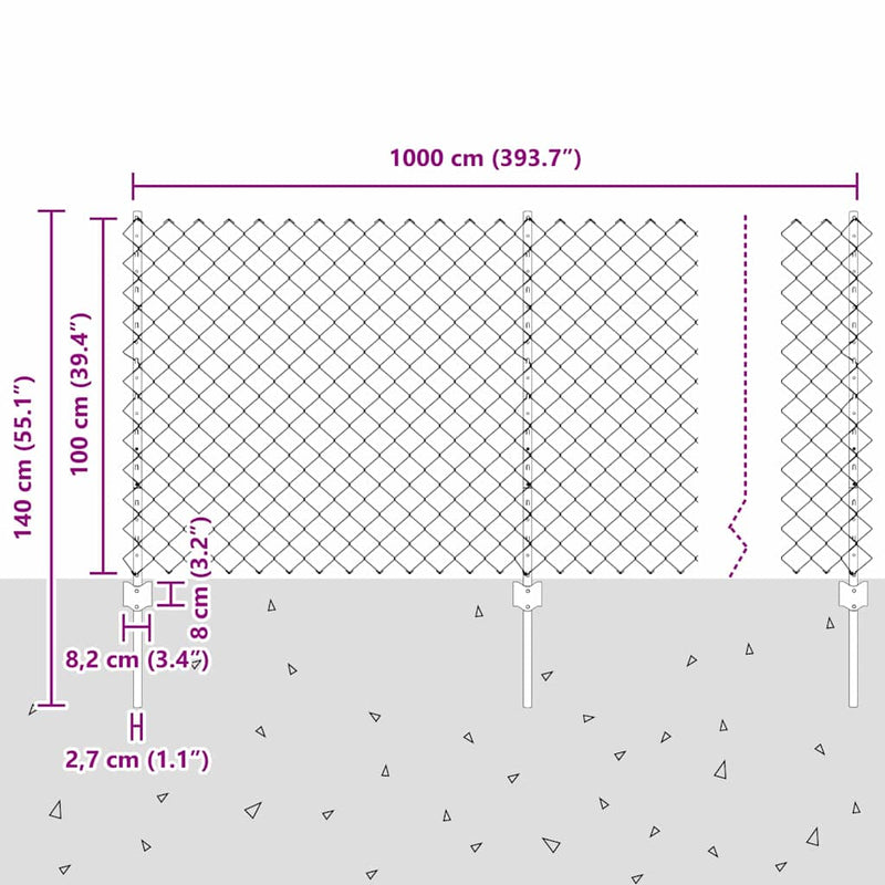 vidaXL Kerítés oszlopokkal Ezüst 1 x 10 m Acél