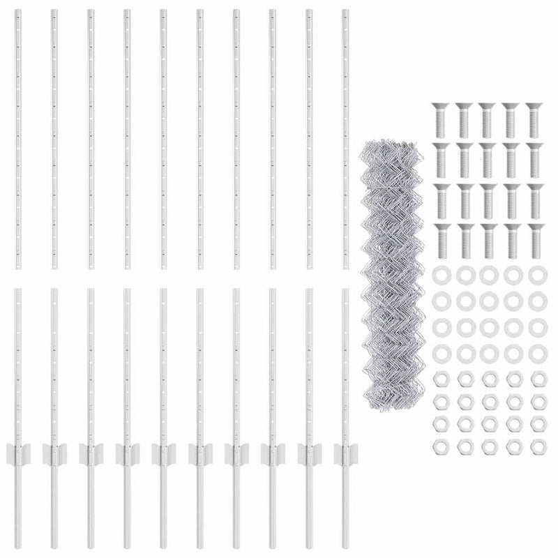 vidaXL Kerítés oszlopokkal Ezüst 1.2 x 10 m Acél