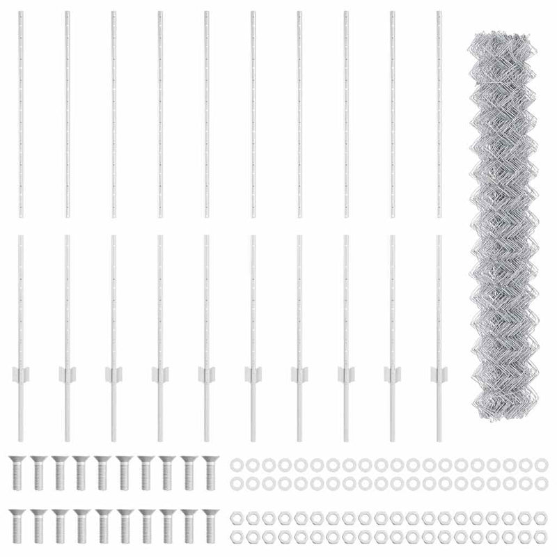 vidaXL Kerítés és Oszlop Ezüst 1,4 x 10 m Acél