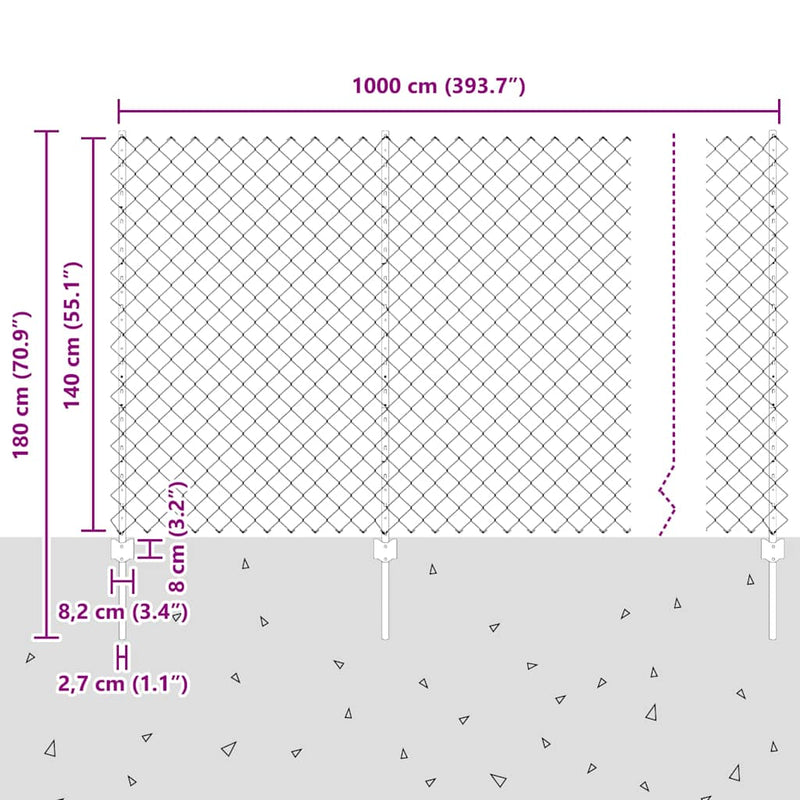 vidaXL Kerítés oszlopokkal Ezüst 1.4 x 10 m Acél