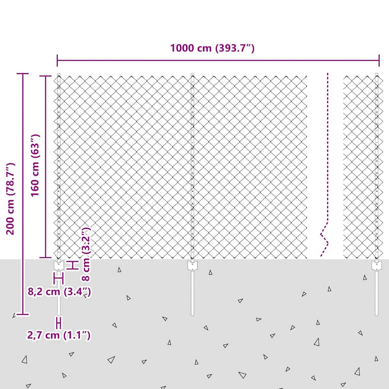 vidaXL Kerítés oszlopokkal Ezüst 1.6 x 10 m Acél