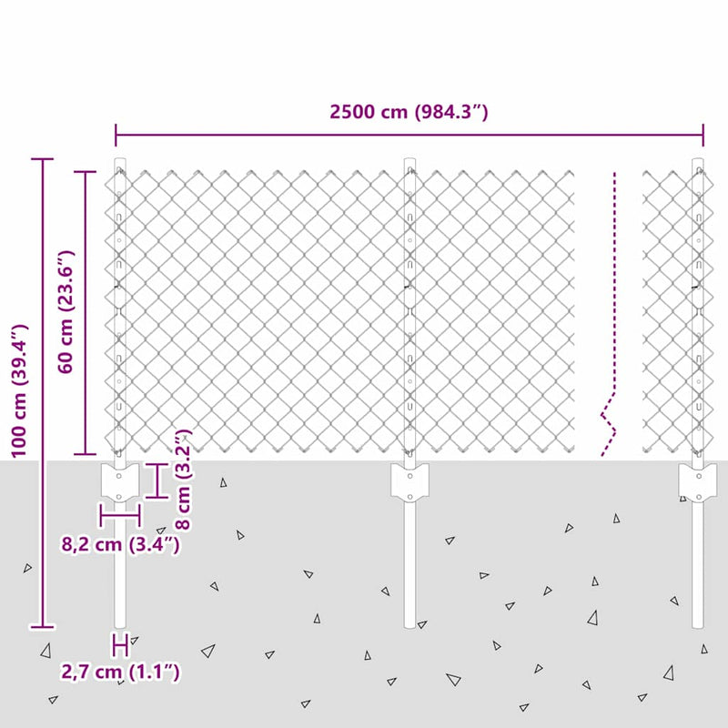 vidaXL Kerítés oszlopokkal Ezüst 0,6 x 25 m Acél