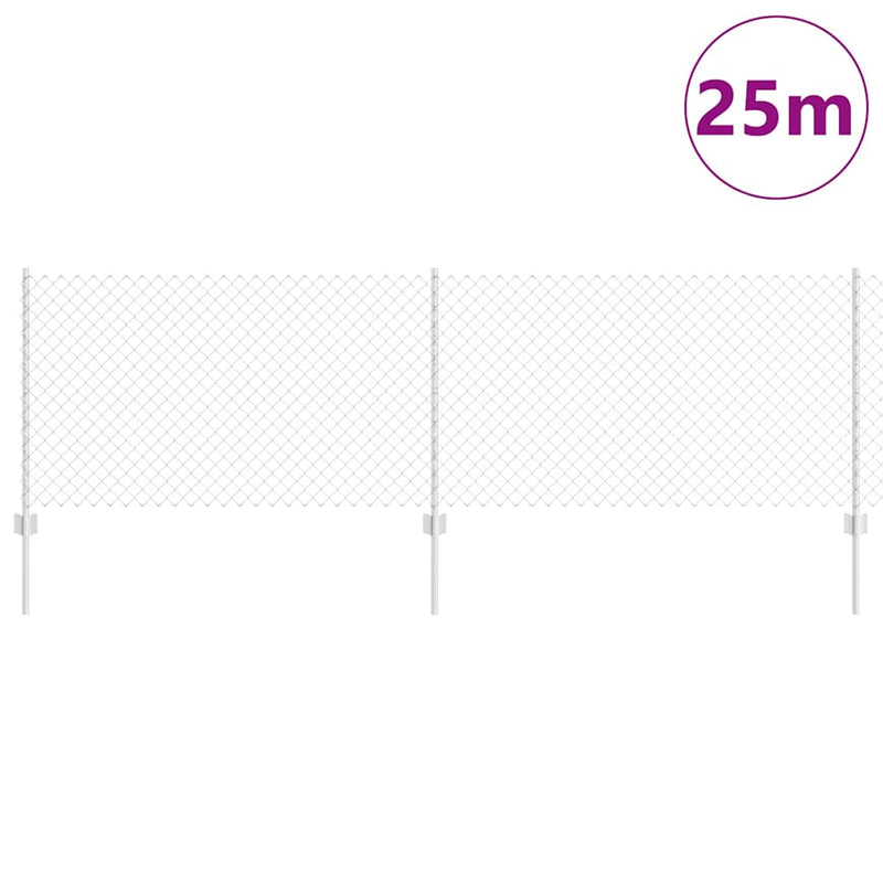 vidaXL Kerítés és Oszlop Ezüst 0,8 x 25 m Acél