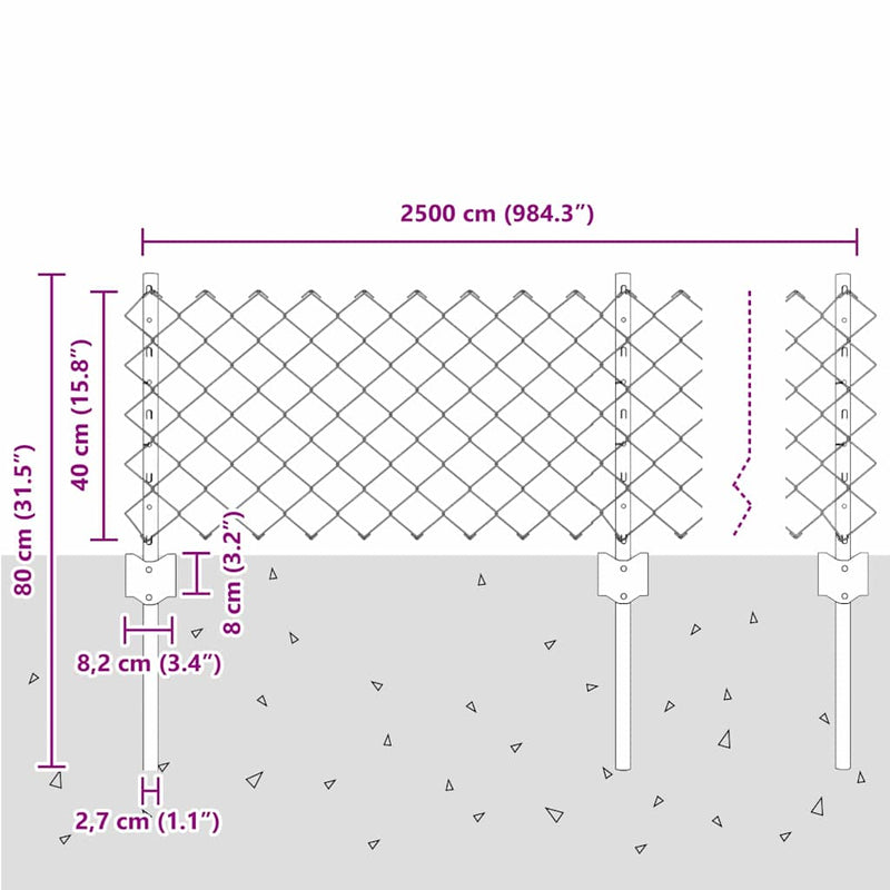 vidaXL Kerítés oszlopokkal Ezüst 0,4 x 25 m Acél
