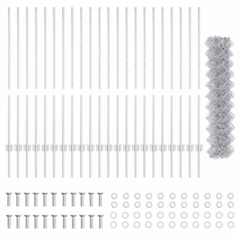 vidaXL Kerítés oszlopokkal Ezüst 1.2 x 25 m Acél
