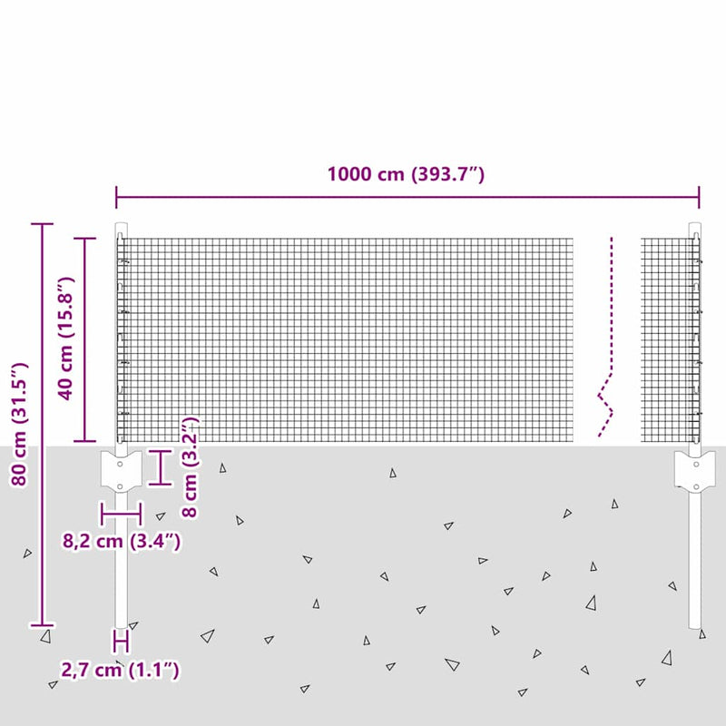 vidaXL Kerítés és Oszlop Ezüst 0,4 x 10 m Acél