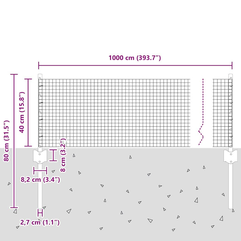 vidaXL Kerítés és Oszlop Ezüst 0,4 x 10 m Acél