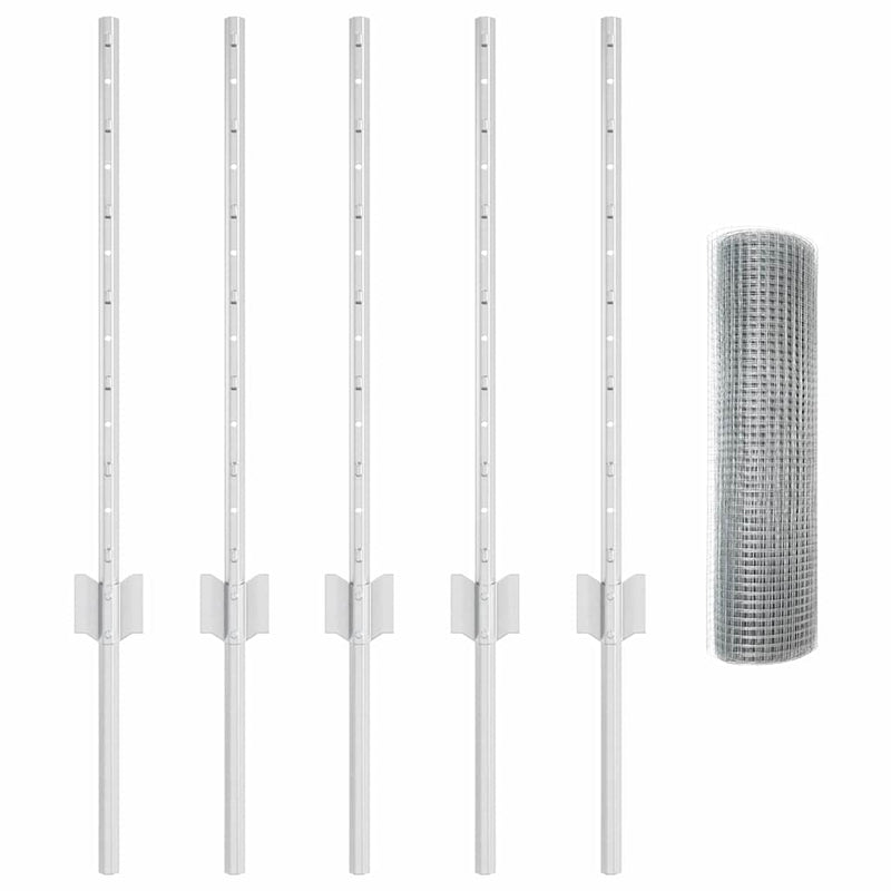 vidaXL Kerítés és Oszlop Ezüst 0,5 x 10 m Acél