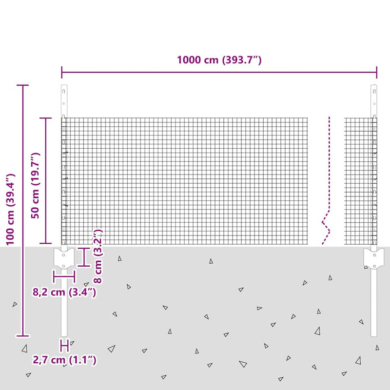 vidaXL Kerítés és Oszlop Ezüst 0,5 x 10 m Acél
