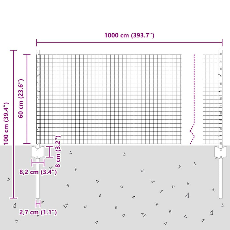 vidaXL Kerítés oszlopokkal Ezüst 0,6 x 10 m Acél