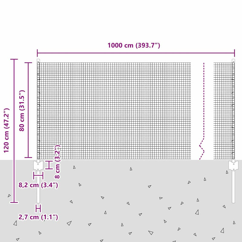 vidaXL Kerítés és Oszlop Ezüst 0,8 x 10 m Acél